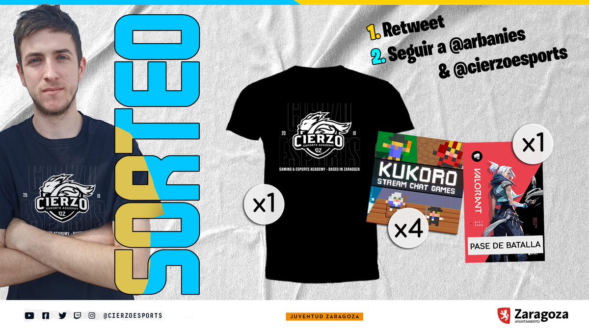 CierzoEsports's tweet photo. [SORTEO] Para participar:
🔁 Haz RT
➡️ Sigue a @CierzoEsports  y @arbanies22 

Sorteamos 1 camiseta del equipo, 4 Kukoro: Stream chat games  y un pase de batella de #VALORANT  😱 

#sorteo @HeyNauGames #TwitchStreamers #twitch https://t.co/5opo6xWSUR