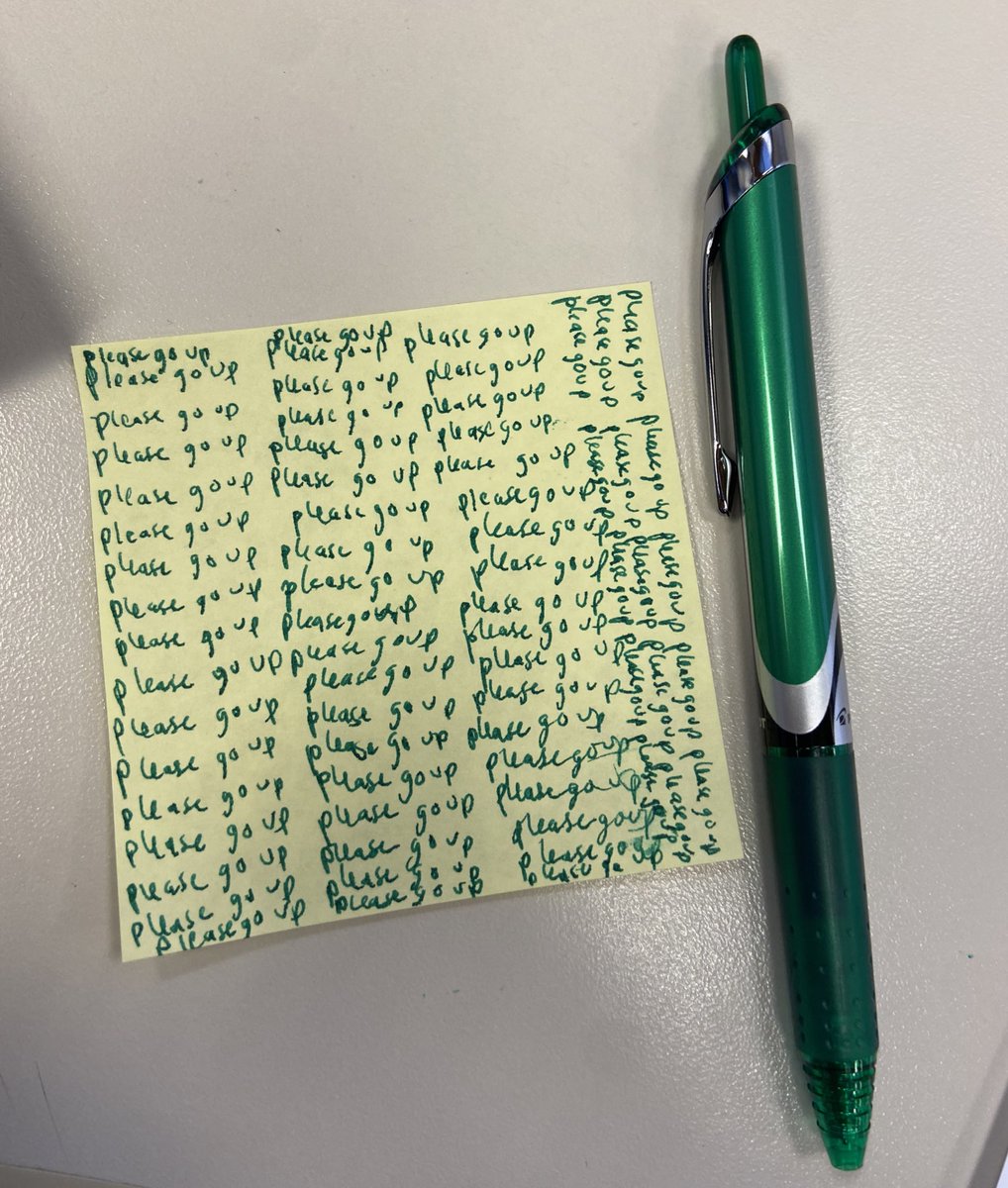 greg16676935420's tweet photo. Just wrote “please go up” 69 times with my lucky green pen. Hopefully this is enough to save the markets https://t.co/n8a6yubPhV