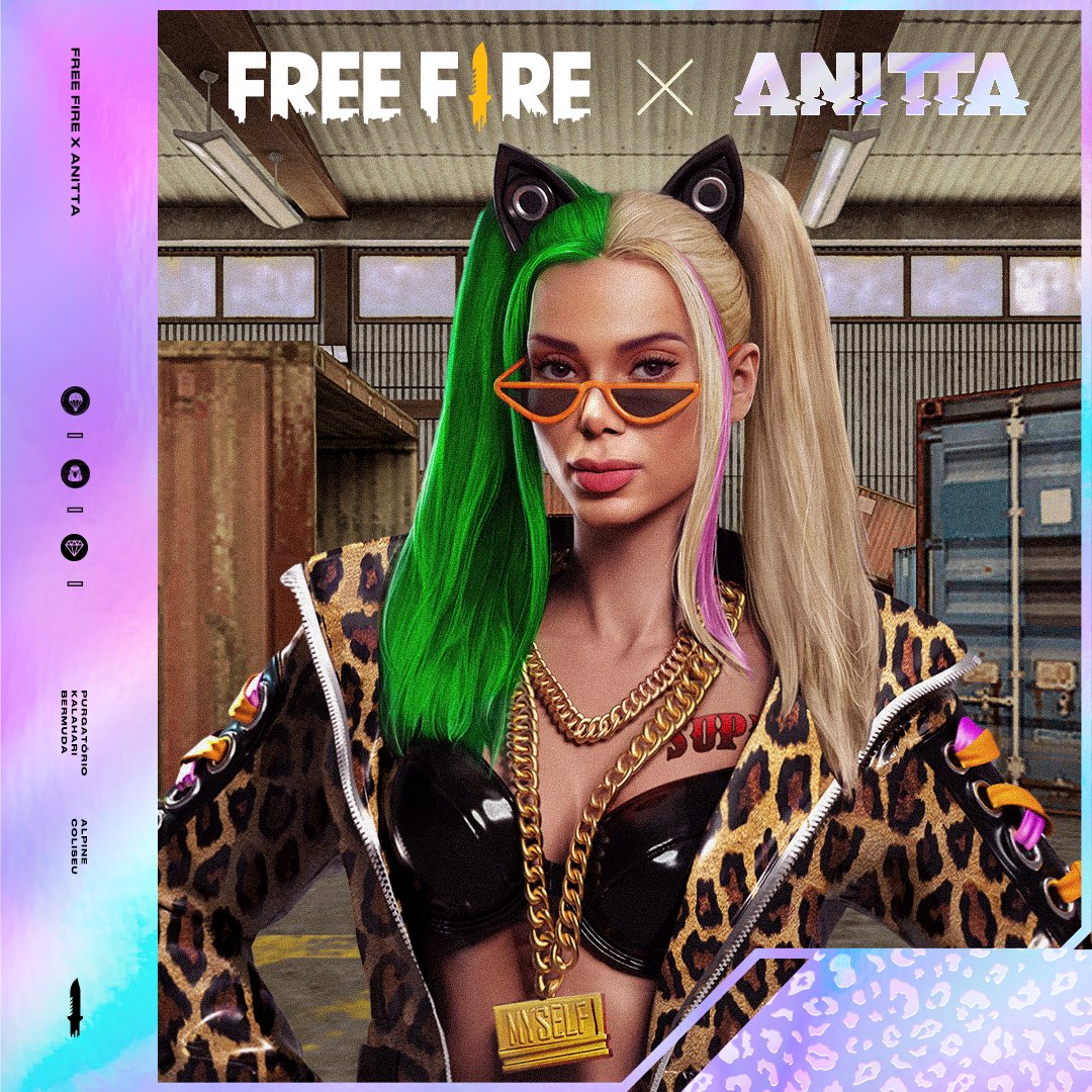 Anitta's tweet photo. E aí tropinha, bora apelar? @FreeFireBR logo logo você vai poder jogar free fire usando a minha skin. É muito estilo, queridos. https://t.co/y8ZagK7gkI