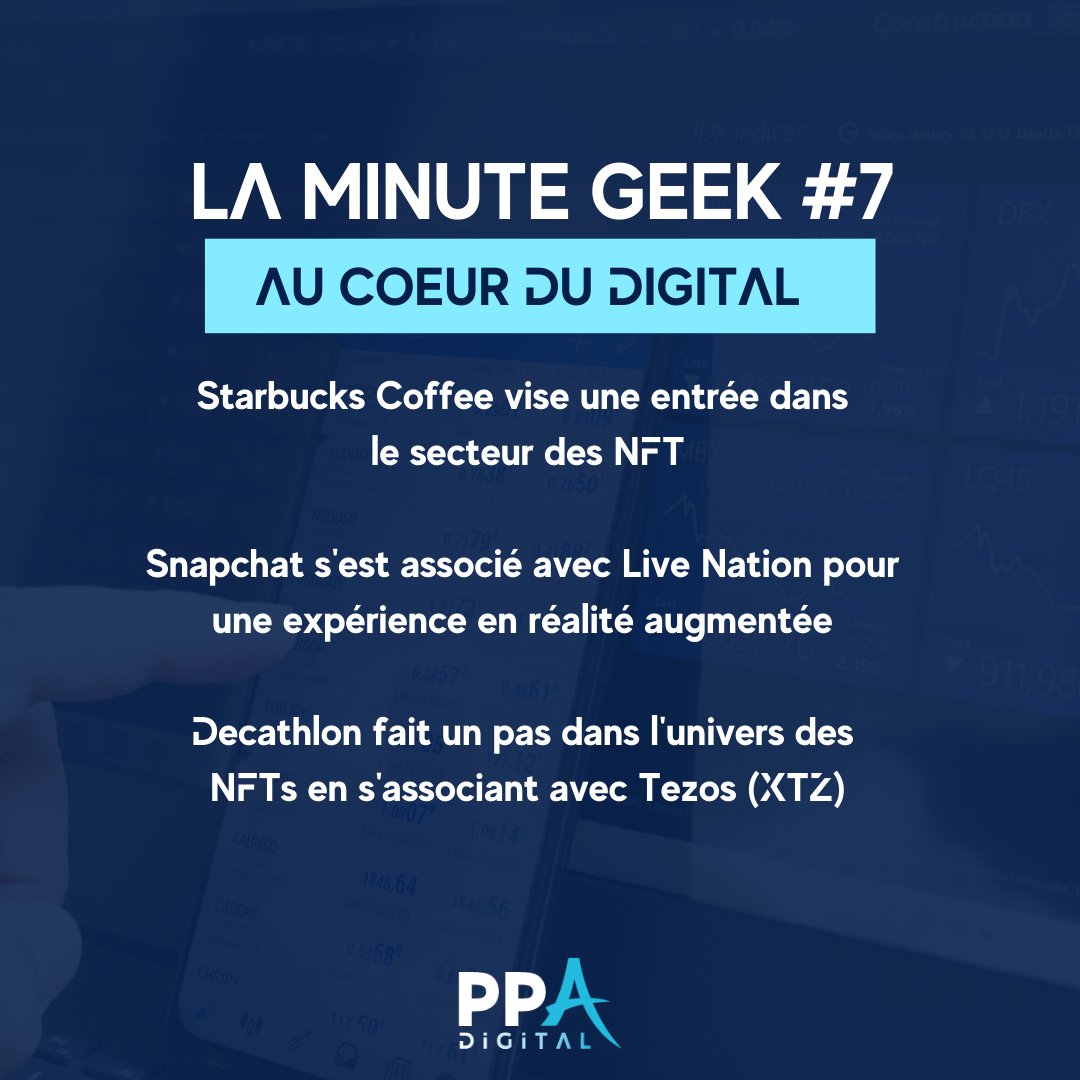 PPADigitalFr's tweet photo. C'est l'heure de votre rendez-vous qui décrypte l'actualité du digital ! 🙌
Au programme de la minute geek 👉 réalité augmentée, NFT, TikTok...
#PPADIGITAL #bedigital #actu #digital https://t.co/G8xLGL7oRq