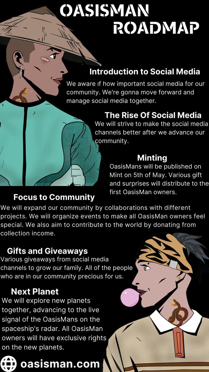 OasisDeployer's tweet photo. OasisMan Roadmap🚀👇

Join our discord ->https://t.co/ZaCSS2aVM0

Opensea->https://t.co/rivheCQGH9

We'll see you there!

#NFTs #NFTDiscord #NFTCommumity #NFTCollection #nft #mintdate #nftminting #Minting https://t.co/8YgyRLyZ5X
