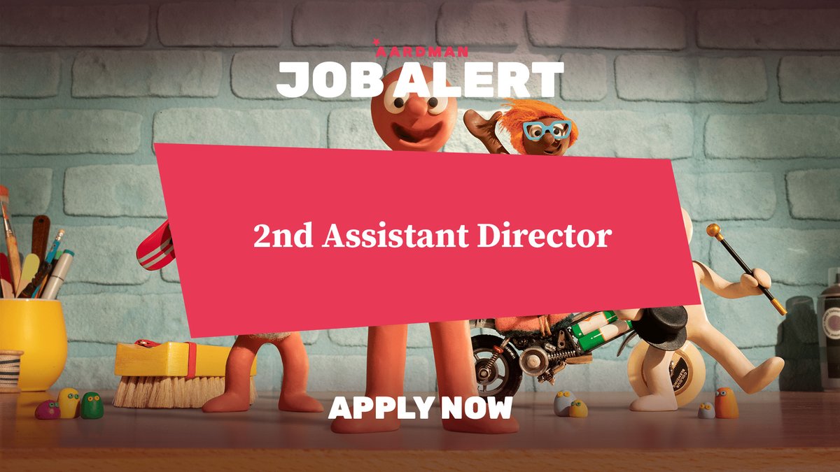 aardman's tweet photo. WE'RE HIRING! We are looking for a 2nd Assistant Director, to support the 1st Assistant Director to keep shoots on schedule and create an organised environment within which the Director can work effectively.

Find out more and apply: https://t.co/pKKP6lyyYB https://t.co/Ne8n3J1iGU