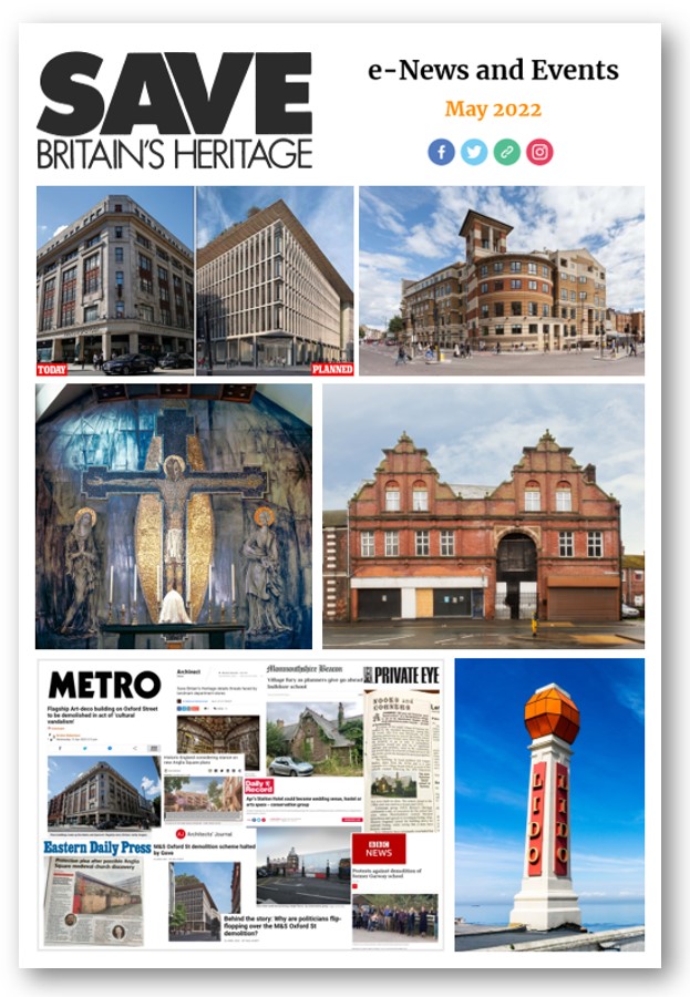 🔥 @SAVEBrit May 2022 e-News &amp; Events out today📢Get the latest on our campaigns to save murals, medieval church remains, shopping arcades, buildings at risk and more♻️Plus limited print run of our latest publication on Department Stores across the land📚bit.ly/3yr2C1A
