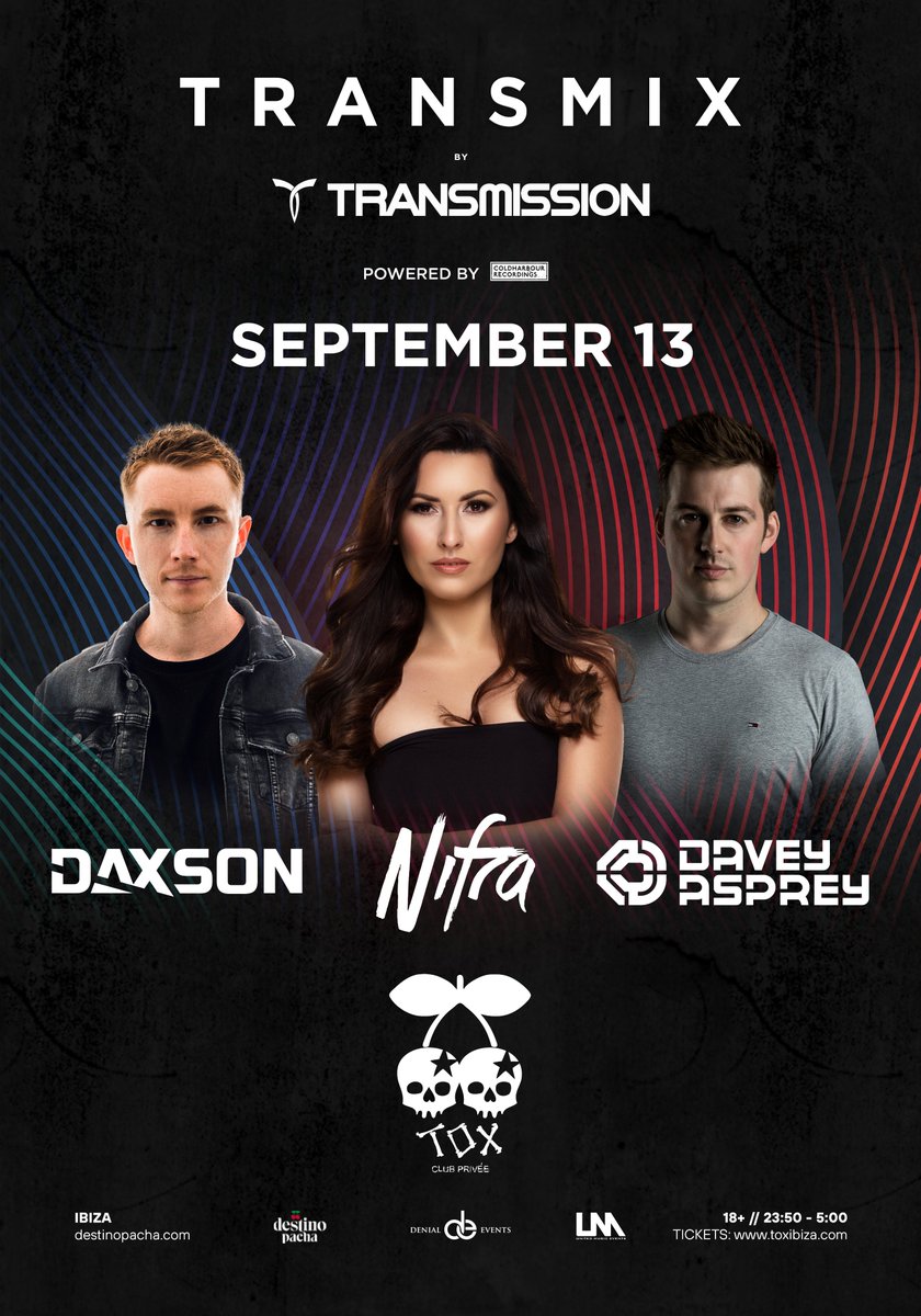 Daveyasprey's tweet photo. Whoah! We're going to #Ibiza! π¬π¬
Cannot wait to return to the White Isles on September 13th powered by @coldharbourrec #TransMix night with @TransmissionPRG and @denialevents at #ToxIbiza #DestinoPacha
I'll be performing alongside @Nifra and @Daxsonmusic π€ https://t.co/C8EKYFJ3oM
