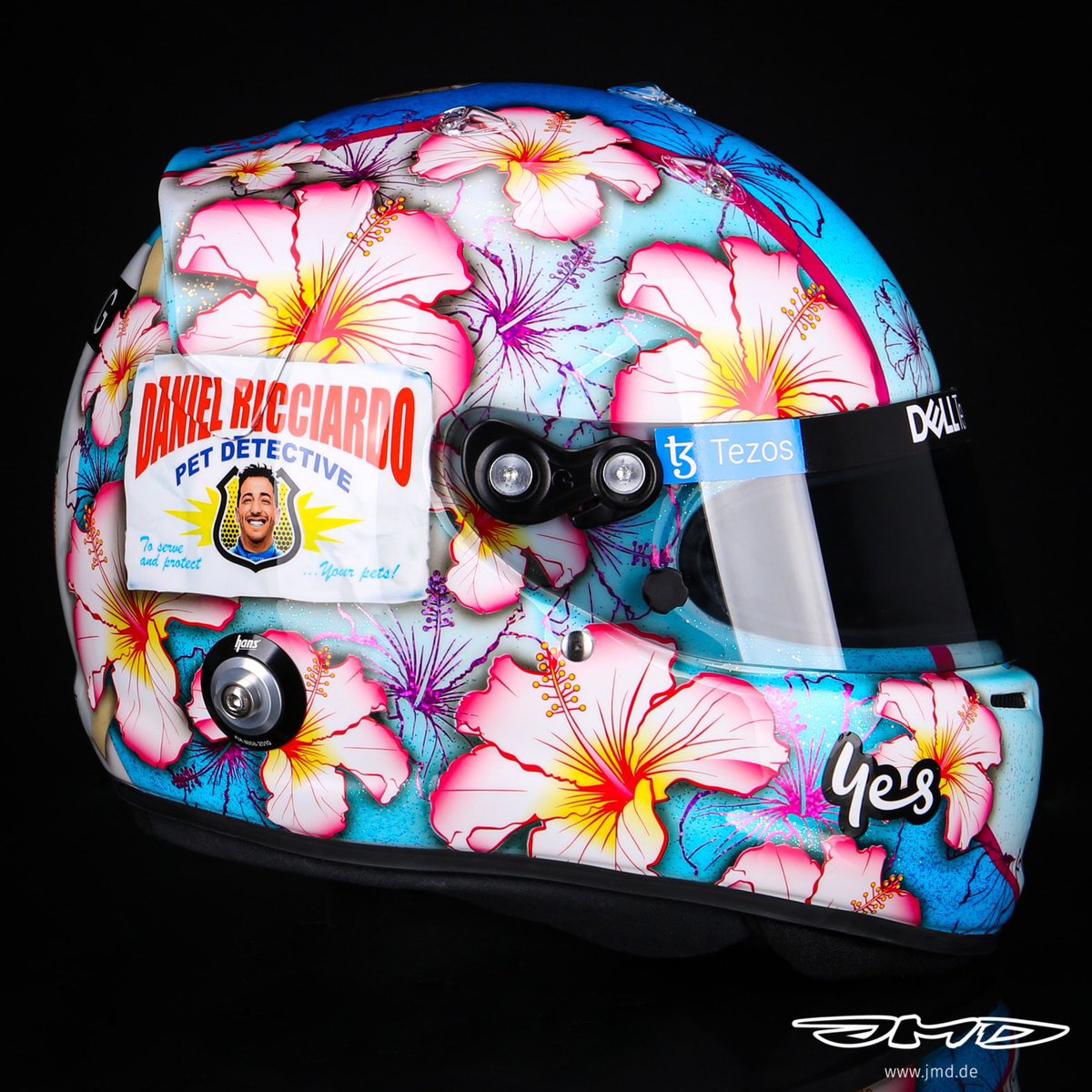 JoePompliano's tweet photo. Daniel Ricciardo is rocking an Ace Ventura themed helmet for the Miami Grand Prix, and it’s incredible 🔥 https://t.co/6ST78o5kyo