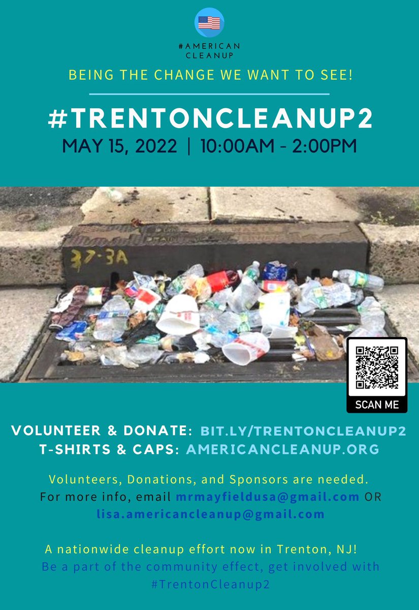 AmericanCleanup's tweet photo. We are so excited to be back! 

JOIN US at our next #AmericanCleanup next Sunday for #TrentonCleanup2 

Volunteer: https://t.co/xBf2FGbnQ2: https://t.co/1MQvZUr1RN
Merch: https://t.co/kPUzEZf4xv

#americancleanup #trentoncleanup2 #beingthechangewewanttosee https://t.co/bDj9Lx7fpl