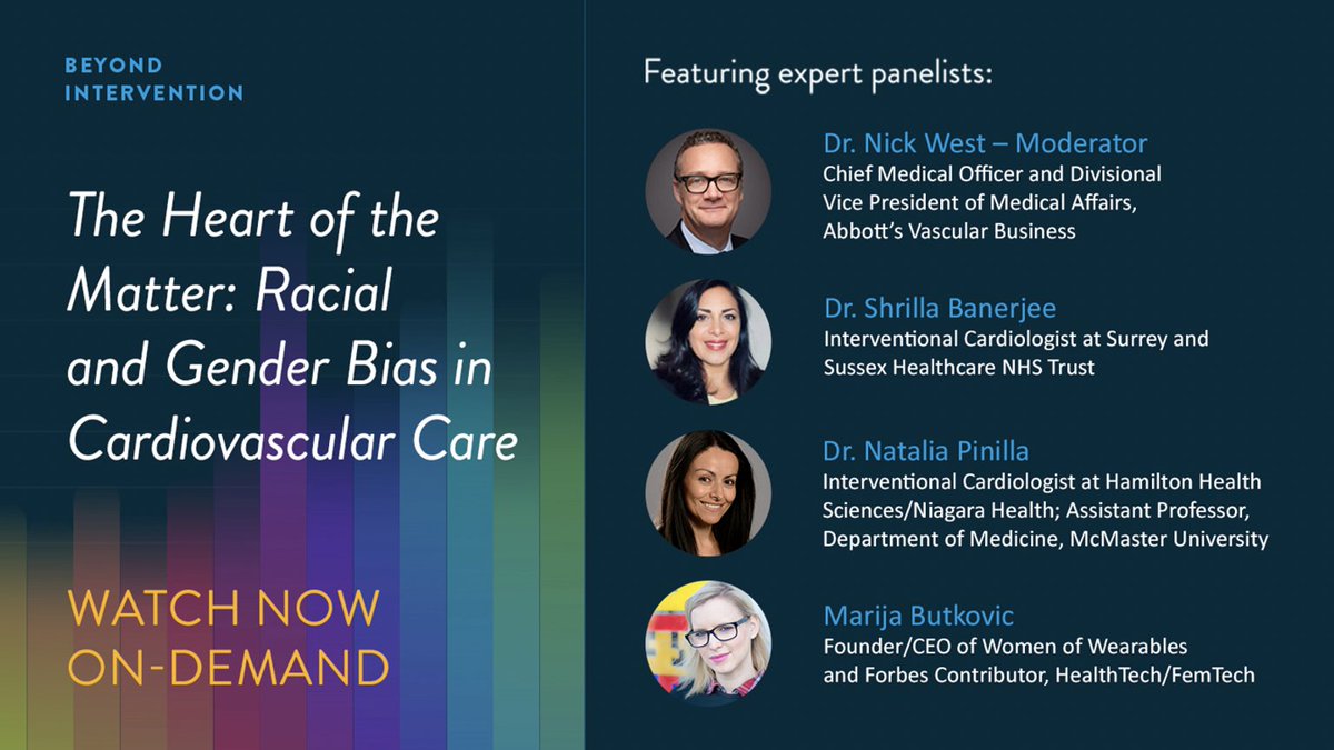 AbbottCardio's tweet photo. Our fireside chat on #HealthEquity featuring Dr. Nick West (Chief Medical Officer, Abbott's #Vascular Business), @DrNataliaP, @ShrillaB, &amp; @MarijaButkovic is now available on-demand.

Review their informative discussion about improving #PatientExperience: https://t.co/dT31Lgc20f https://t.co/Jmy2J0wERp