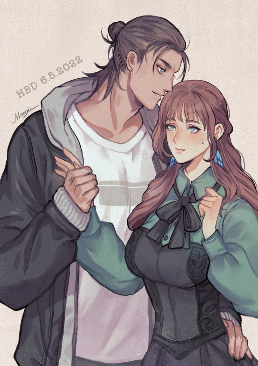 HBD to my bff <a href="/Falcon_xiv/">🌱Falconningway</a> 🙈💖✨
Our OC Leah and AU Ereh
Thank you for everyday &amp; best wishes for you 🐵💕