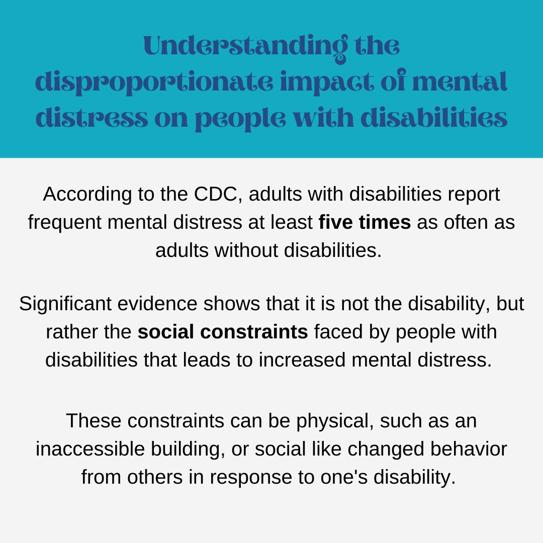 ConnCollSAS's tweet photo. Swipe to learn more about the disproportionate impact of mental distress on people with disabilities and what you can do to support them! https://t.co/AcC7JZWaxp