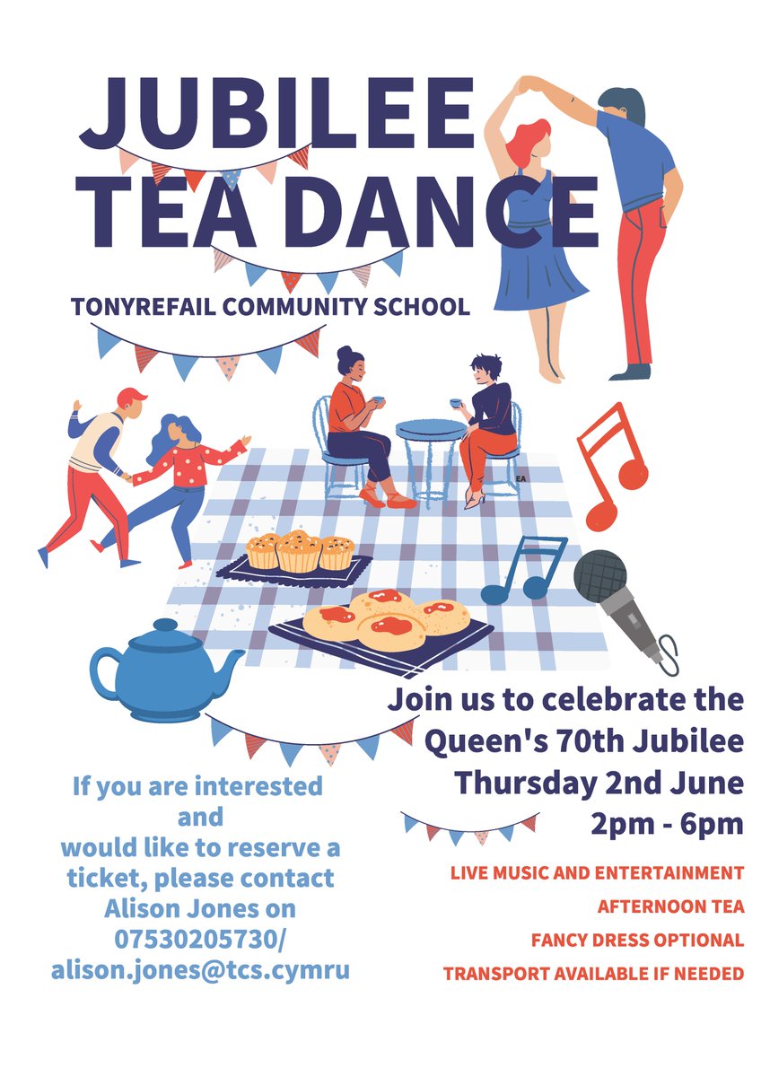 TonyrefailCS's tweet photo. Join us to celebrate the Jubilee with a Tea Dance on Thursday 2nd June. https://t.co/lQgHpRZ5QC