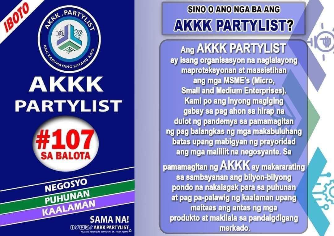 seraphimblue44's tweet photo. Para sa Kabuhayang Kayang-kaya, vote AKKK Partylist , let's promote small and medium business enterprises for the growth of our nation. πππ
#akkkpartylist #107akkkpartylist
#Seraphimsnotes #angkabuhangkayangkaya https://t.co/AjQC94u6Dn