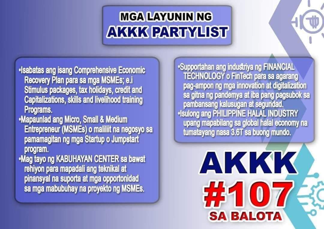 seraphimblue44's tweet photo. Para sa Kabuhayang Kayang-kaya, vote AKKK Partylist , let's promote small and medium business enterprises for the growth of our nation. πππ
#akkkpartylist #107akkkpartylist
#Seraphimsnotes #angkabuhangkayangkaya https://t.co/AjQC94u6Dn