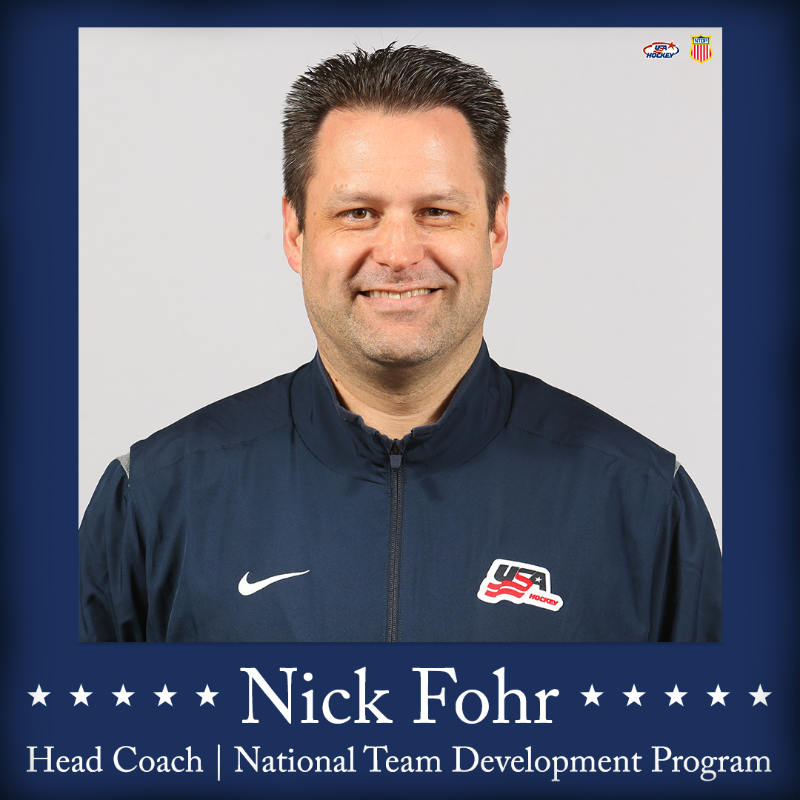 USAHockeyNTDP's tweet photo. Nick Fohr has been named the 16th head coach in #NTDP history! 🇺🇸

Congrats, Coach! 🤝