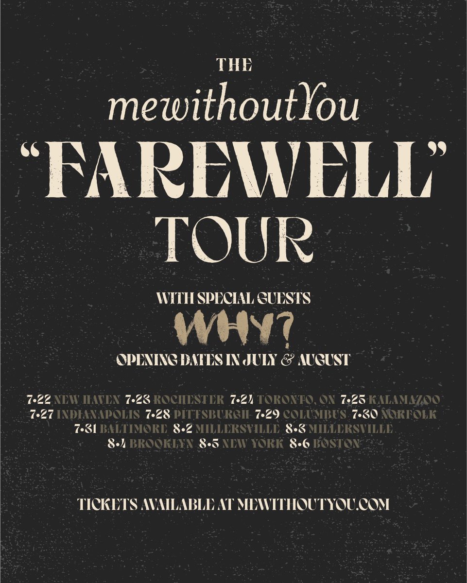 ANNOUNCING!
<a href="/whywithaqmark/">WHY?</a> opening shows in July &amp; August. Get tickets a mewithoutyou.com/pages/shows