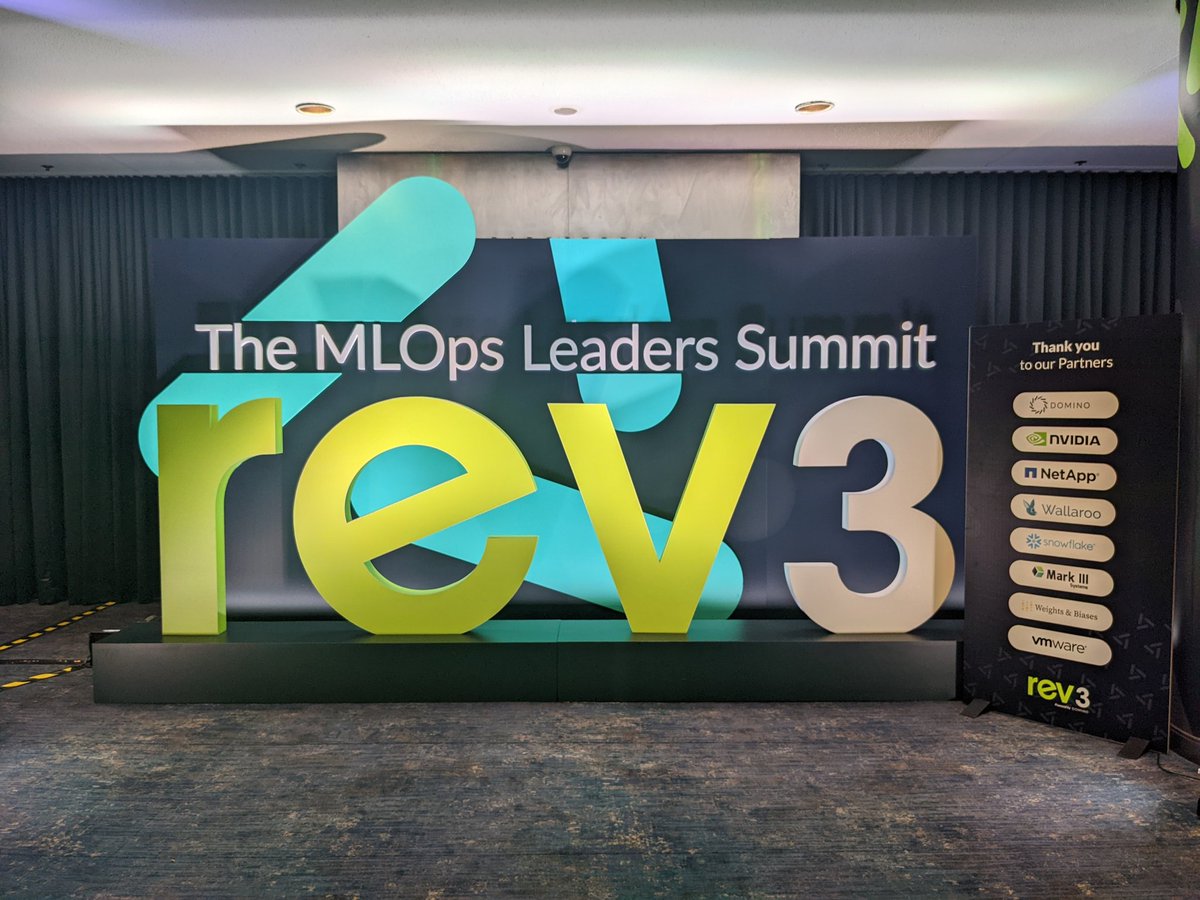 dawaysch's tweet photo. Thank you #rev3 #mlops sponsors! @DominoDataLab @nvidia @NetApp @Wallarooai @SnowflakeDB @MarkIIISystems @wandb @VMware https://t.co/MreDAjsVBk