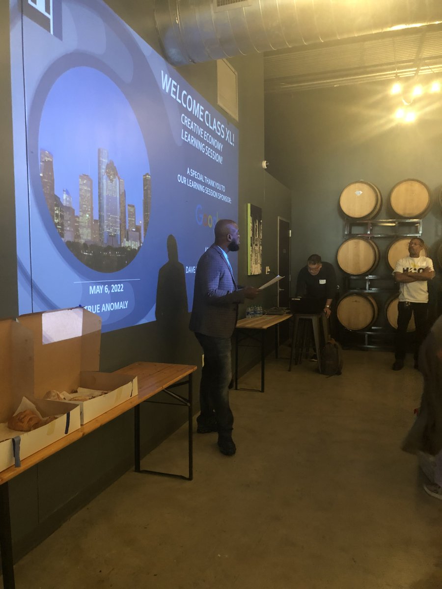 LeadershipHoust's tweet photo. Class XL is kicking off their Creative Economy Day at True Anomaly Brewing hearing about 'Extended Reality in Fashion and Digital Buildings' from Houston Community College! #LH40 #LeadershipHouston https://t.co/T1DrI4i1uF