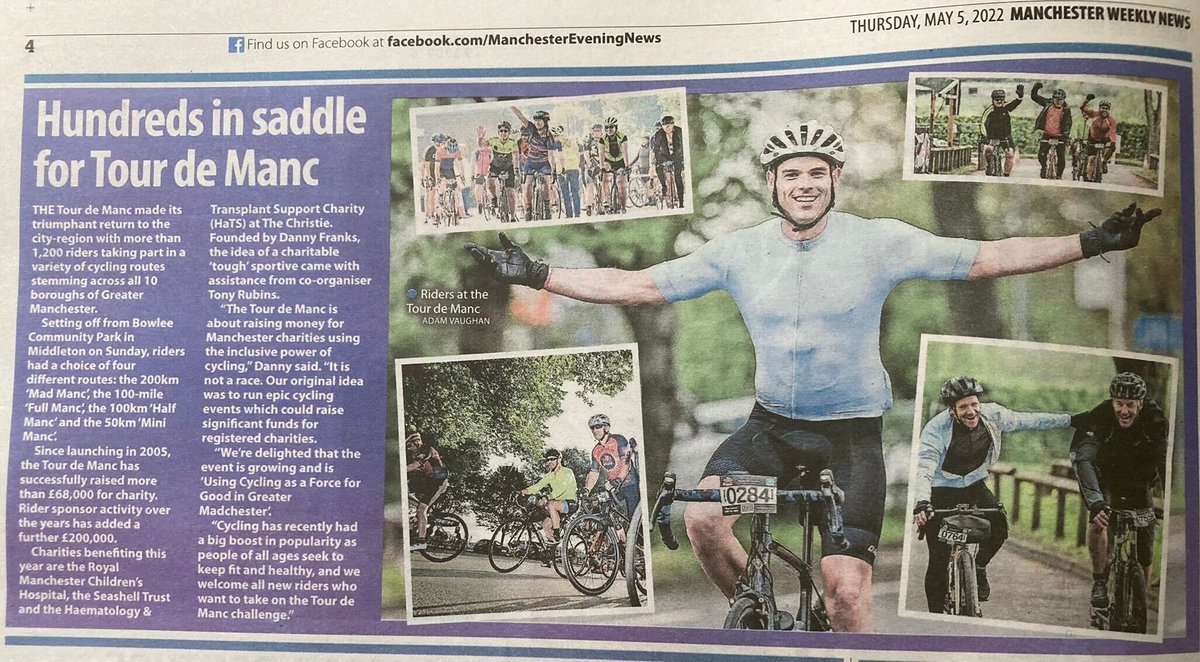 tourdemanc's tweet photo. We're thrilled to be featured in the Manchester Evening News 🗞

Tour de Manc 2022 was a success and we can't thank enough all the participants, sponsors and volunteers who made the event one to remember! We can't wait to do it again next year. 

More photos to follow soon 🚴‍♀️ https://t.co/wGGn52wdZl