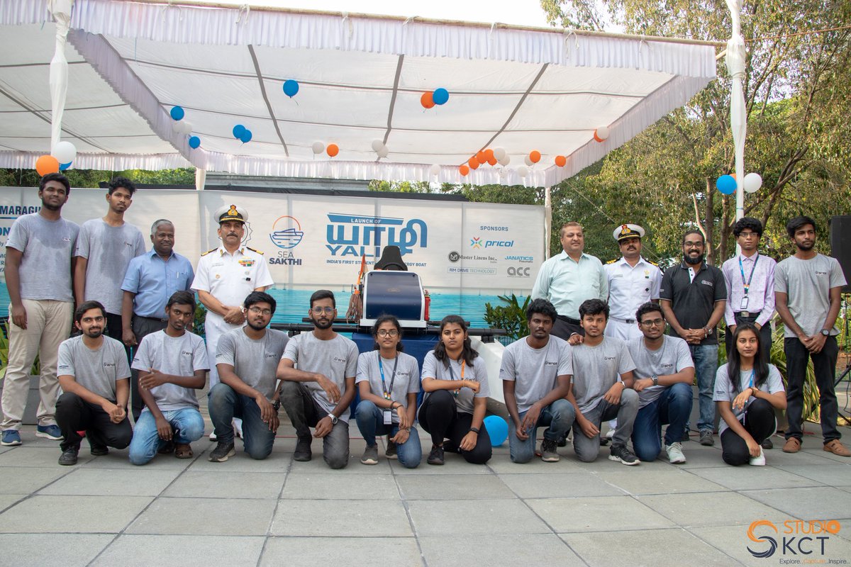 KCTOfficial's tweet photo. #Yali, India's first ever student-designed energy boat built by #TeamSeaSakthi of #KCT Garage to participate in the 9th Monaco Energy Boat Challenge 2022, was launched at Kumaraguru Campus on 06 May 2022.
#ENERGYBOAT
#Monacoboatchallenge
#SDG2030
#India https://t.co/5mRF1u1FpV