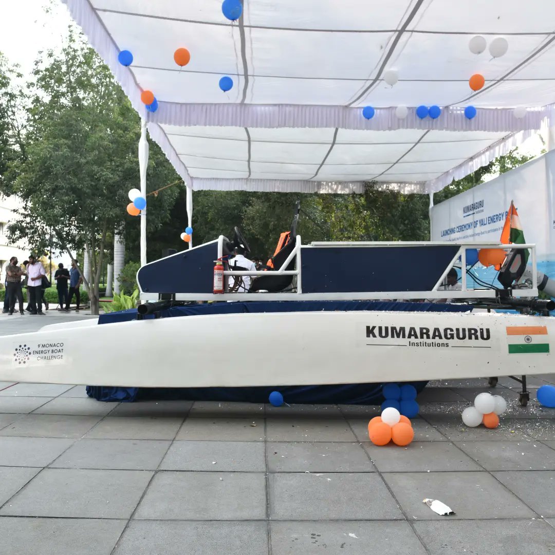 KCTOfficial's tweet photo. #Yali, India's first ever student-designed energy boat built by #TeamSeaSakthi of #KCT Garage to participate in the 9th Monaco Energy Boat Challenge 2022, was launched at Kumaraguru Campus on 06 May 2022.
#ENERGYBOAT
#Monacoboatchallenge
#SDG2030
#India https://t.co/5mRF1u1FpV