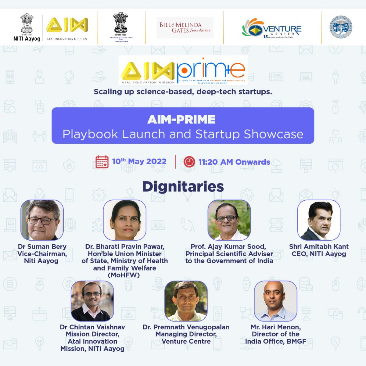 AIMtoInnovate's tweet photo. Join us for the #AIM_Prime Playbook Launch & Startups Showcase as it brings together key dignitaries from the industry.
The AIM-PRIME Playbook aims to equip scientists, startups & incubators with the necessary know-how to go beyond their technical ideas.
ποΈ:10th May
β°:11:20 am https://t.co/e4n3Yfaxus