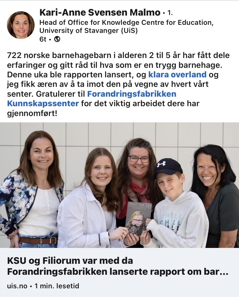 Kunnskapssenter for utdanning (@kunnskapssenter) on Twitter photo Hva mener barnehagebarn om hva som skal til for å få en trygg barnehage? Det undret <a href="/ForandringsFab/">Forandringsfabrikken Kunnskapssenter</a> seg over - og gikk ut for å spørre. forandringsfabrikken.no/rapport-trygt-… Hva mener barnehagebarn om hva som skal til for å få en trygg barnehage? Det undret <a href="/ForandringsFab/">Forandringsfabrikken Kunnskapssenter</a> seg over - og gikk ut for å spørre. forandringsfabrikken.no/rapport-trygt-…