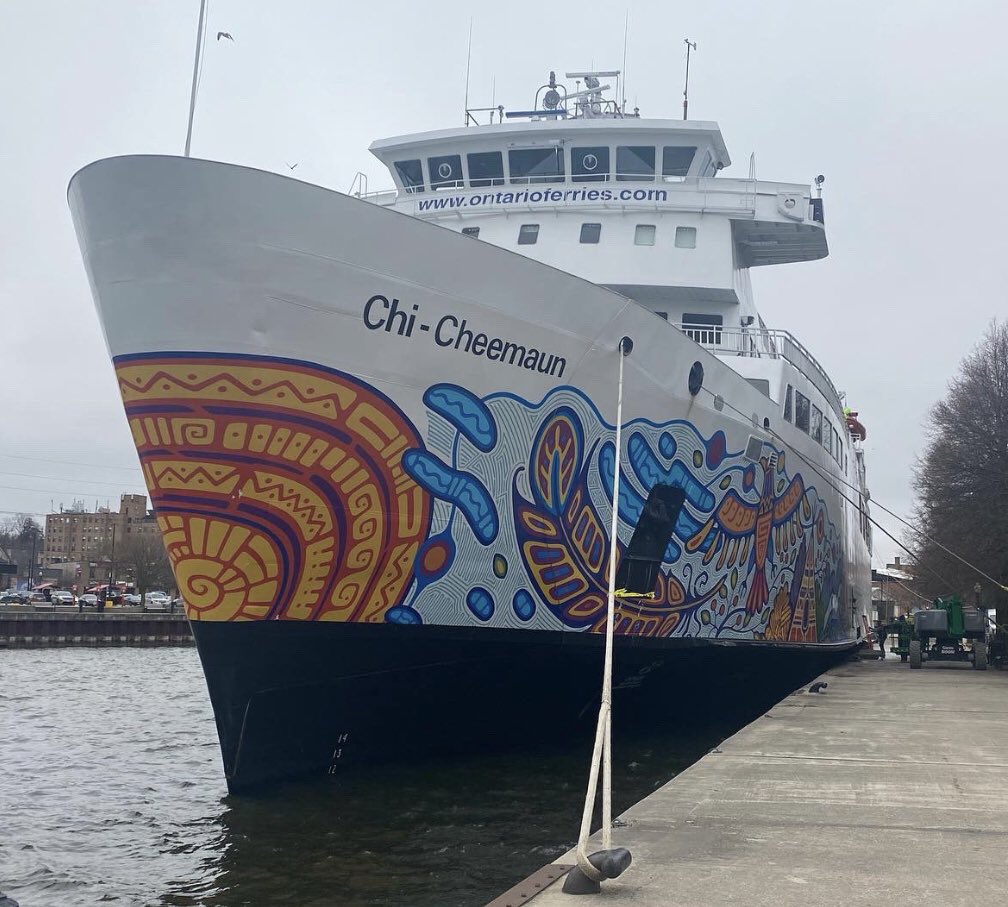 In Ojibwe our word for big boat is chi jiimaan (pronounced chi-cheemaun). Also translates to magnificent boat.