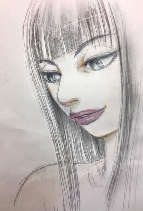 こんな歳でも感情がままならず作業にも入れないって時もあって、やったこともない「キャラから笑わせてみるか…」と捨てるつもりのコピー用紙のウラに「SPUNK」主人公のひとり夏菜の笑みラフ描いた。不思議なもんで、ちょっと元気になってる笑。