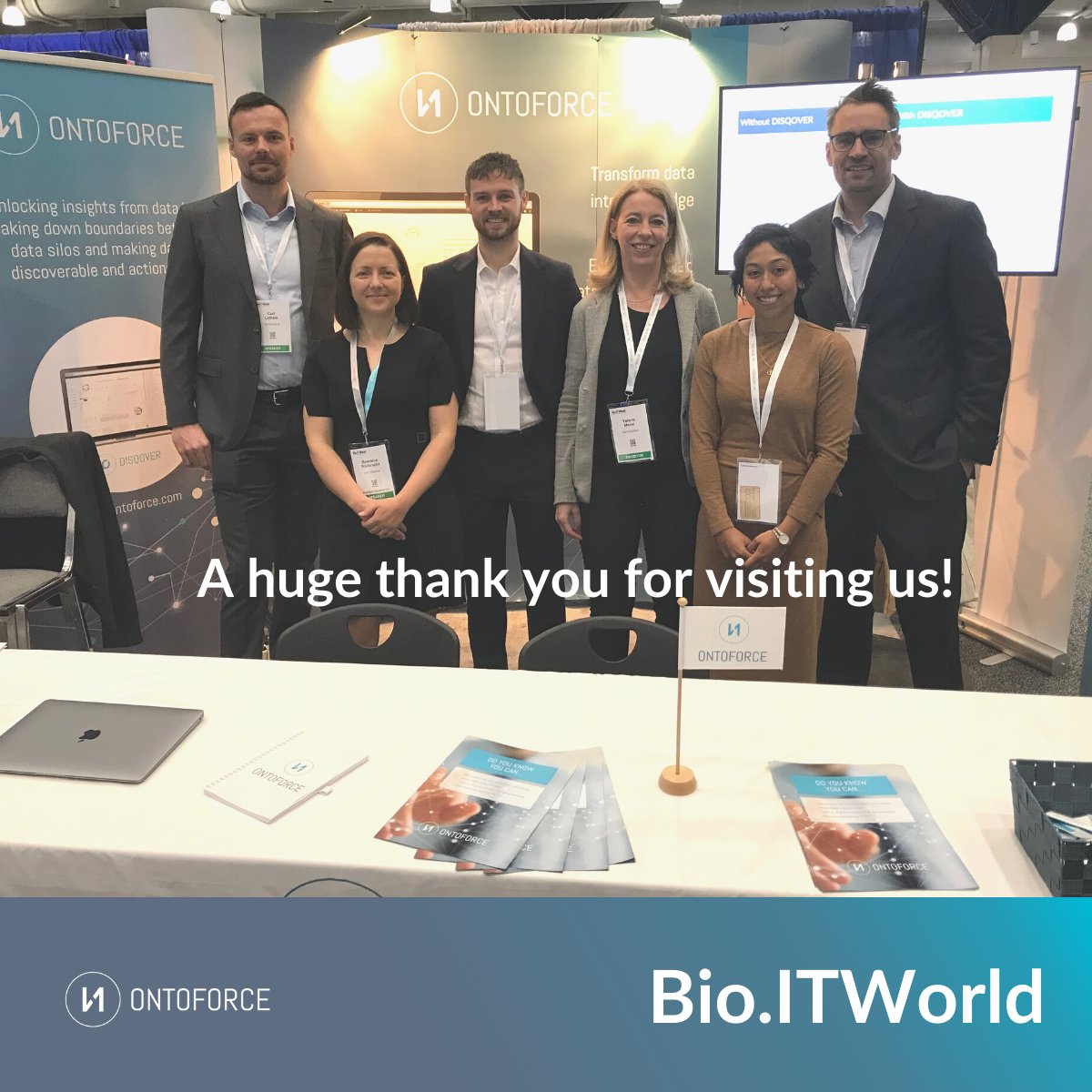 ONTOFORCE's tweet photo. What an amazing time for us all! We shook hands, we exchanged contact information and we had meaningful conversations. Looking forward to #bioIT23! Thank you for making #bioIT22 a success for #ontoforce. https://t.co/iF0LiAzkaH