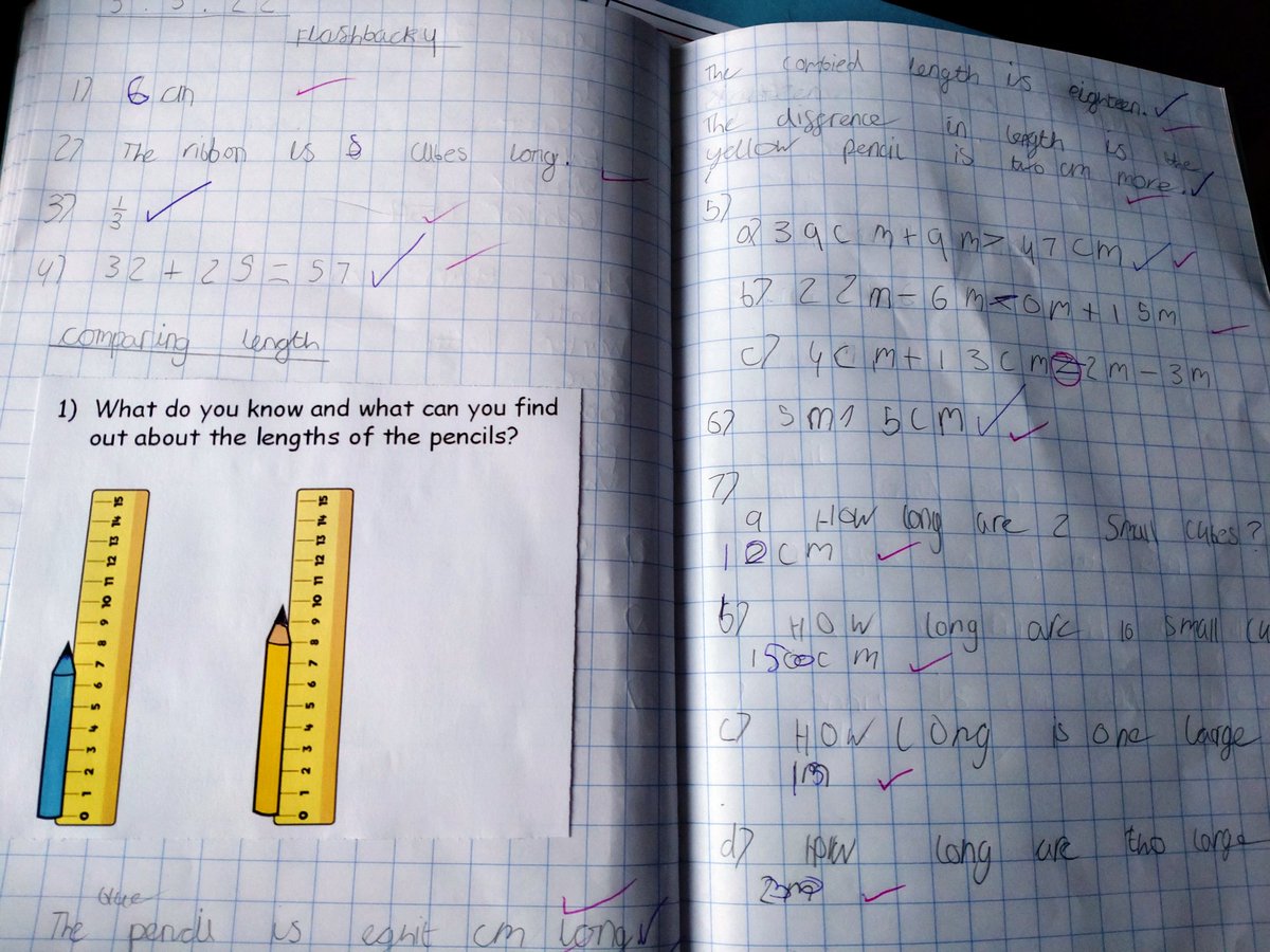 wla_y2's tweet photo. In year 2 this week we have been looking at length in cm and m and comparing them. Here are two examples of some of the amazing work our fantastic children have produced this week. #wlamaths https://t.co/3eXAyobTHz