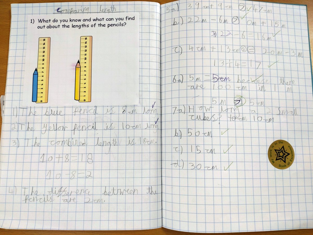 wla_y2's tweet photo. In year 2 this week we have been looking at length in cm and m and comparing them. Here are two examples of some of the amazing work our fantastic children have produced this week. #wlamaths https://t.co/3eXAyobTHz