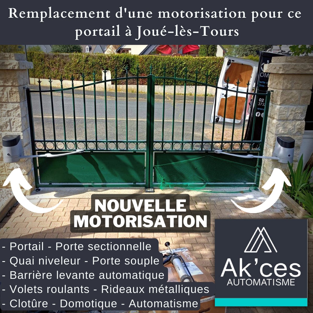 Akces37's tweet photo. Remplacement d'une motorisation pour ce #portailbattant
#centrevaldeloire #indreetloire
#professionnelle #ccitouraine #regioncentrevaldeloire #travail #akcesautomatisme #automatisme #porte #garage #portail #rideaumetallique  #domotique #industrie #collectivités #particulier https://t.co/tYl7mLK6ak