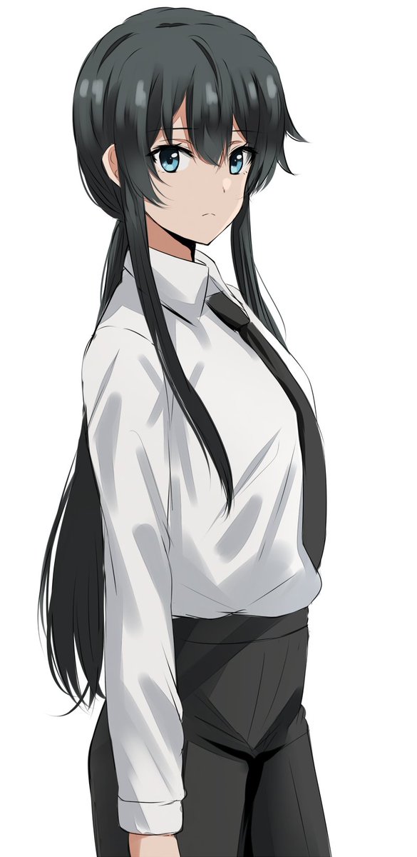 yukinoshita yukino solo 1girl long hair shirt black hair necktie pants  illustration images