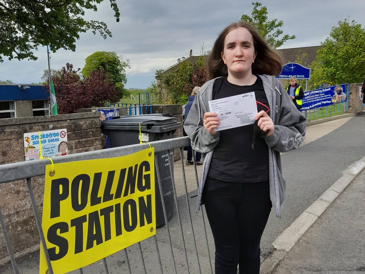 Mencap_NI's tweet photo. “I am so proud I voted for the first time. I felt that I was really taking part in things. My Mencap Employment Officer explained what I had to do and what ID I needed, so I could vote by myself.” Savannagh is a Trainee on the @mencapni Employment Service. #AE22 #SupportToVote https://t.co/5VvzMrrGQk