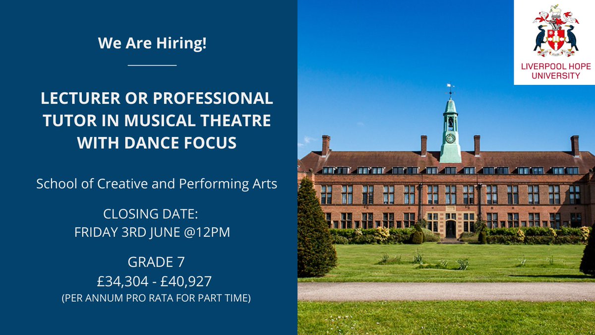 WorkingatHope's tweet photo. Lecturer or Professional Tutor in Musical Theatre with Singing / Vocal Coach focus

Based at the Creative Campus in Liverpool City Centre.

Full job and application details are on the website.

https://t.co/x9M3CHoQmf https://t.co/CGGaSoovp0