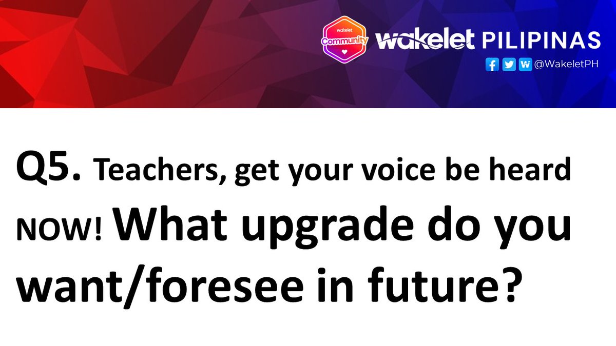 cksapungan's tweet photo. Q5. Teachers, get your voice be heard NOW! What upgrade do you want/foresee in future?
#WakeletWave🌊
#WakeletPilipinas #WakeletPHCommunityWeek
@wakeletPH
@wakelet https://t.co/5Un6j2mbsU