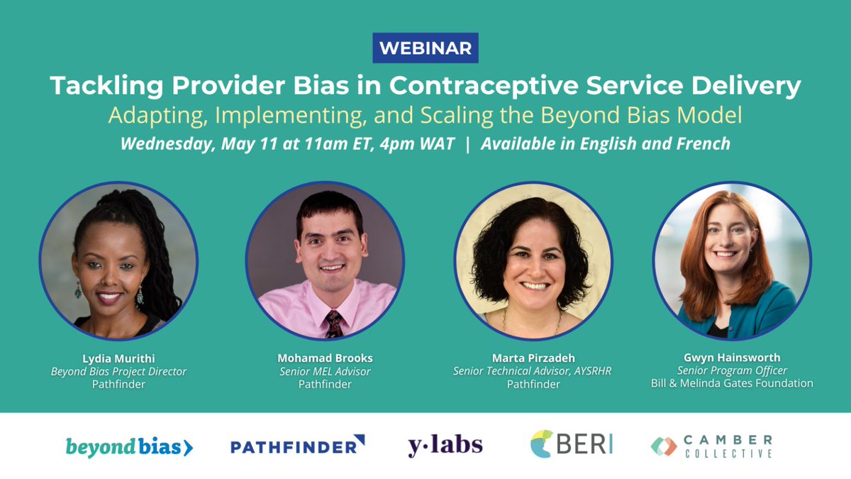 Are you interested in tackling provider bias in contraceptive service delivery?

During this webinar, we will explore key lessons learned from the #BeyondBias project and provide practical tips for using the Beyond Bias model in your own #AYSRH programs.

pathfinder.org/events/tacklin…