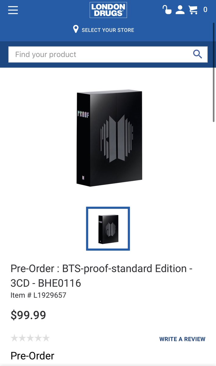 BTSxCanada's tweet photo. 🇨🇦 LOWER PRICE 🗣

London Drugs preorder for #BTS_Proof is now under $100 for the Standard edition and $35 for the Compact edition. 

Proof (Standard edition) https://t.co/e5AAGzfxRI

Proof (Compact Edition) https://t.co/UZH1AWBpce https://t.co/nzMqHXTK8H