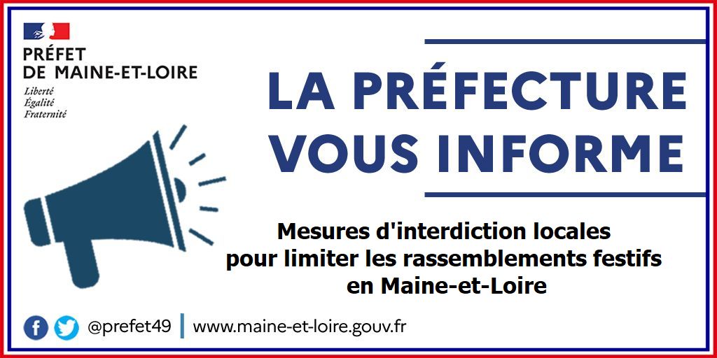 La Préfecture de #MaineetLoire prend un arrêté contre les #freeparty 

Les rassemblements festifs à caractère musical &amp; la circulation de véhicule transportant du matériel de son à destination de free-party seront interdits jusqu'au lundi 09 mai à 7h