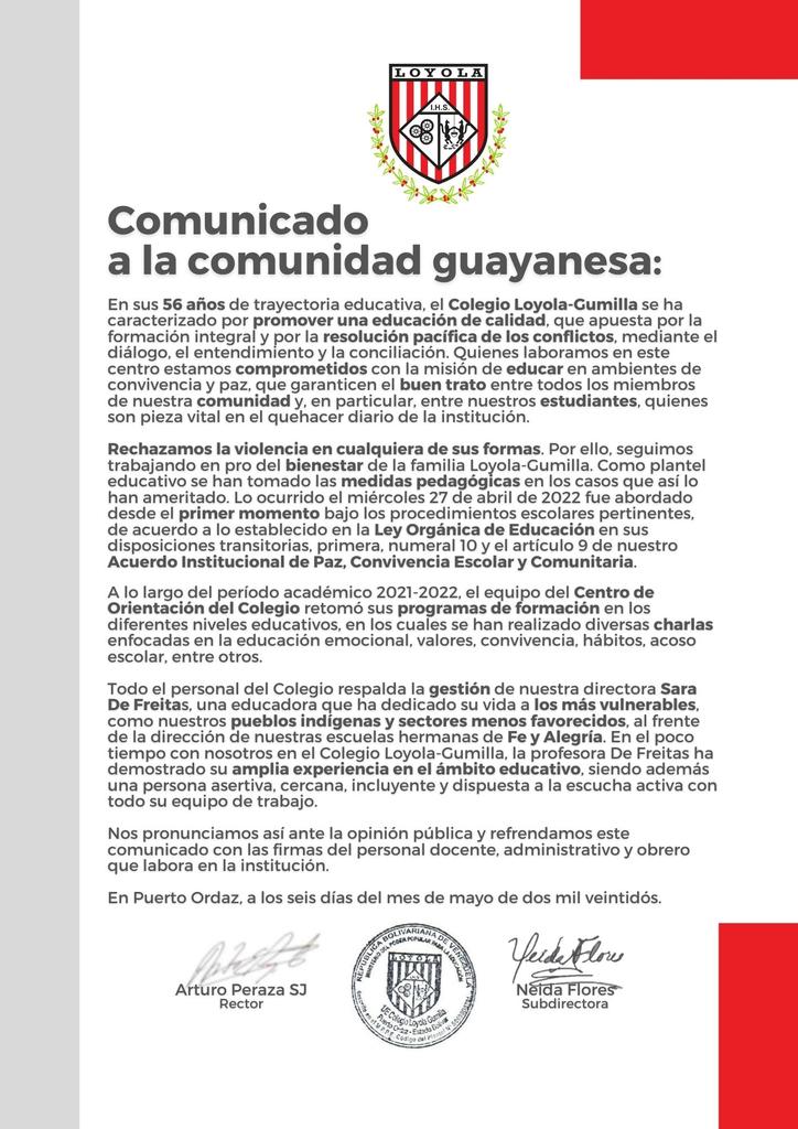colegioloyola's tweet photo. #Atención: El Colegio Loyola-Gumilla está comprometido con la misión de educar y respaldamos la gestión de nuestra directora Sara De Freitas. Haz clic aquí ➡️https://t.co/UfAaa78Yfz ⬅️ para conocer quiénes refrendamos este comunicado https://t.co/lkaRl8W25E
