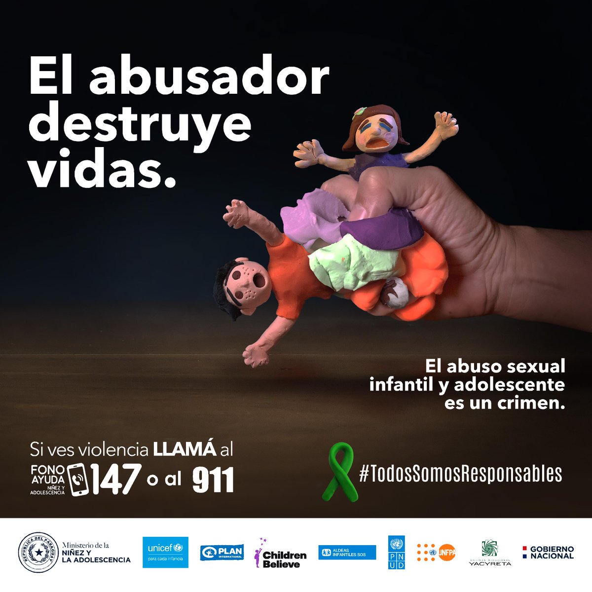 😔“El abusador destruye vidas”
El abuso sexual infantil y adolescente es un crimen
#TodosSomosResponsables

❗Si ves violencia llamá al:
📲 147 Fono Ayuda del MINNA
🚔 911 <a href="/policia_py/">Policía Nacional del Paraguay</a> 
👩🏻‍🎓 133 <a href="/MDP_py/">Defensa Pública Paraguay</a>