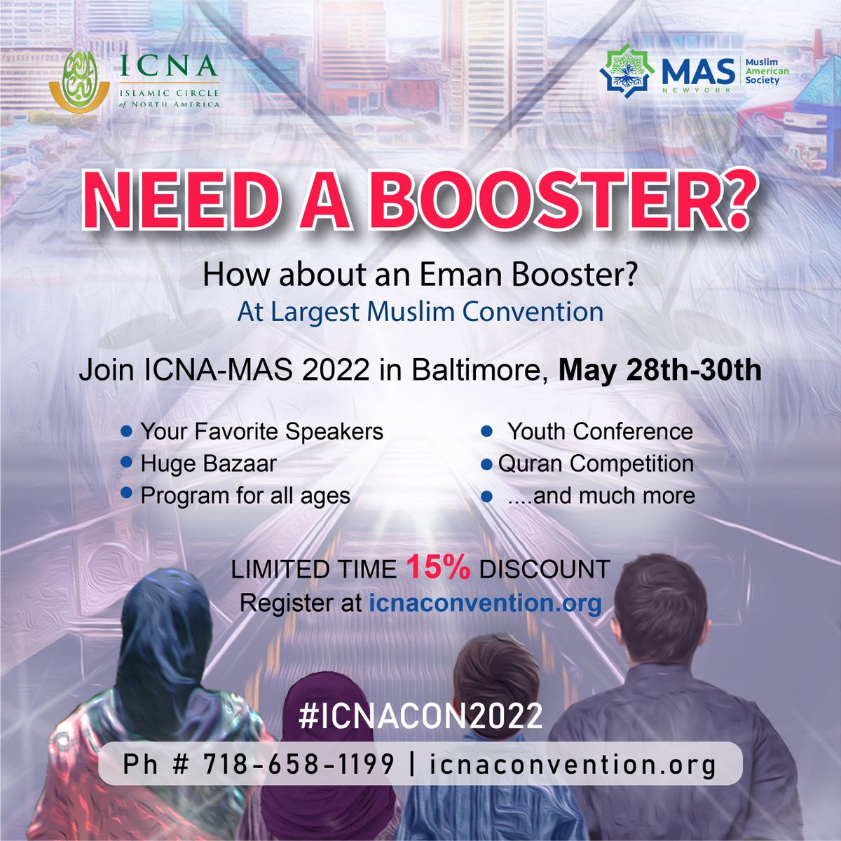 HOW ABOUT A POST-RAMADAN EMAN BOOSTER❓
Look no further than #ICNACON2022
✅ Energy Packed Sessions🔋
✅ Largest Muslim Convention 🙌👪
✅ Great Halal Food🍔
✅ Inspiring Speakers💓
✅ 3 Days of Knowledge &amp; Fun🎓🎉
✅ The mini-Hajj Experience🕋
Register👉 icnaconvention.org