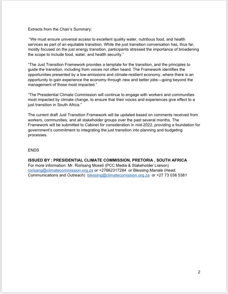 ClimateZA's tweet photo. PRESS RELEASE: 
06 May 2022
Social Partners Commit to Work Together in Decarbonising South Africa’s Economy in Ways That Benefit All Citizens: https://t.co/R668RT30vU