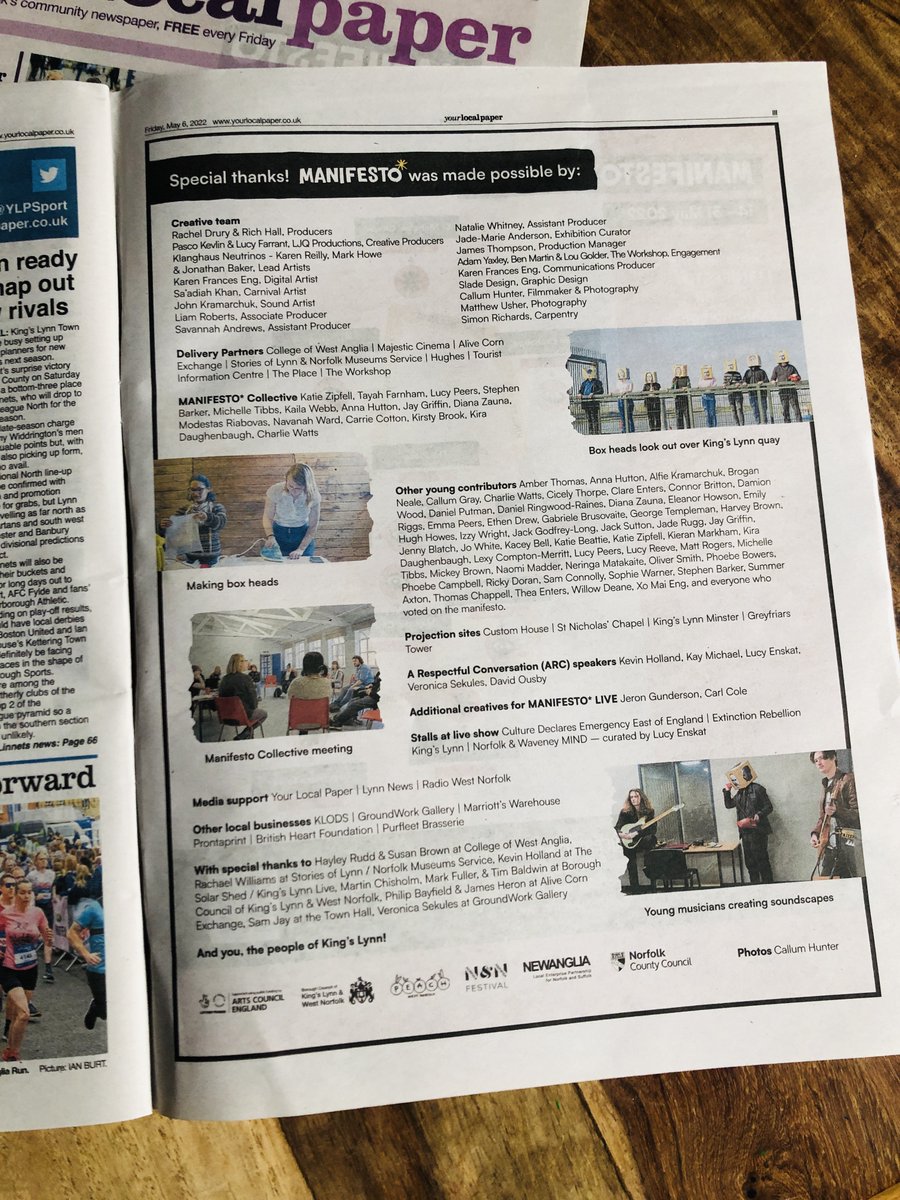 👁️Go grab our cool MANIFESTO* wrap on <a href="/YourLocalPaper/">Your Local Paper</a> today! It's got info on the LIVE show on 13 May <a href="/klcornexchange/">Alive Corn Exchange Theatre & Cinema</a>, lists the young people who contributed to the project, &amp; has a map for the town-wide exhibition running 14-31 May. <a href="/KingsLynnLive/">King's Lynn Live</a> <a href="/DiscKingsLynn/">Discover King's Lynn</a>