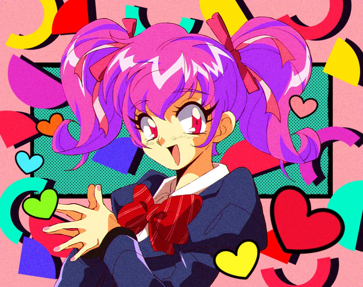1girl retro artstyle 1990s (style) solo twintails heart pink hair  illustration images