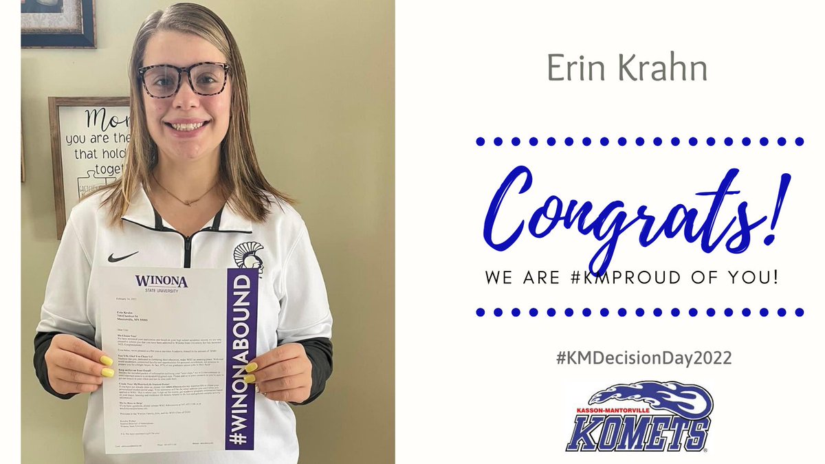 Erin is becoming a <a href="/WSUvisits/">Admissions Office - Winona State University</a> warrior next year! Congrats!
#seniordecisionday