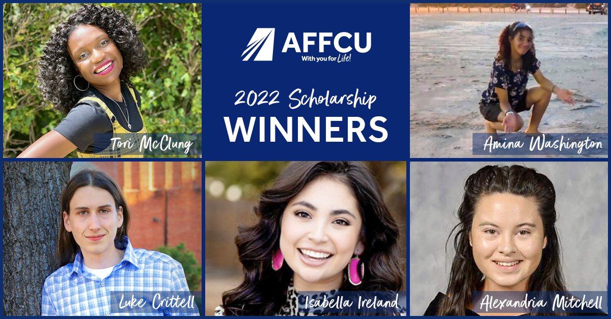 SoarionCU's tweet photo. 🎓Congratulations to our five 2022 Scholarship recipients! As graduation draws near, we wish you all the best as you aim to reach your career goals. #goaffcu #peoplehelpingpeople 👏👨🎓👩🎓 https://t.co/jWbk1gRgy5