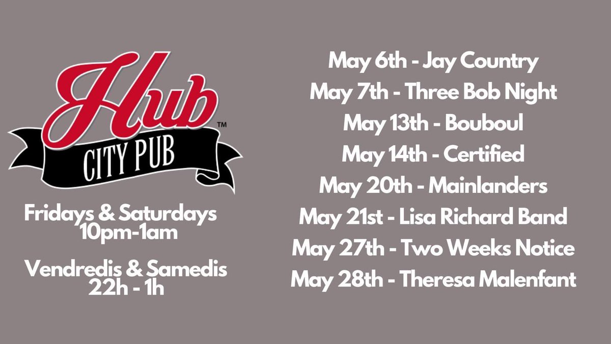 Certified_Rocks's tweet photo. We’re baaaaacckkk #MonctonNB !!!
Join us at @Casino_NB #HubCityPub on Saturday May 14th! 😎🎶🎷🎉🕺💃🏼 https://t.co/SHlF7XxUVw