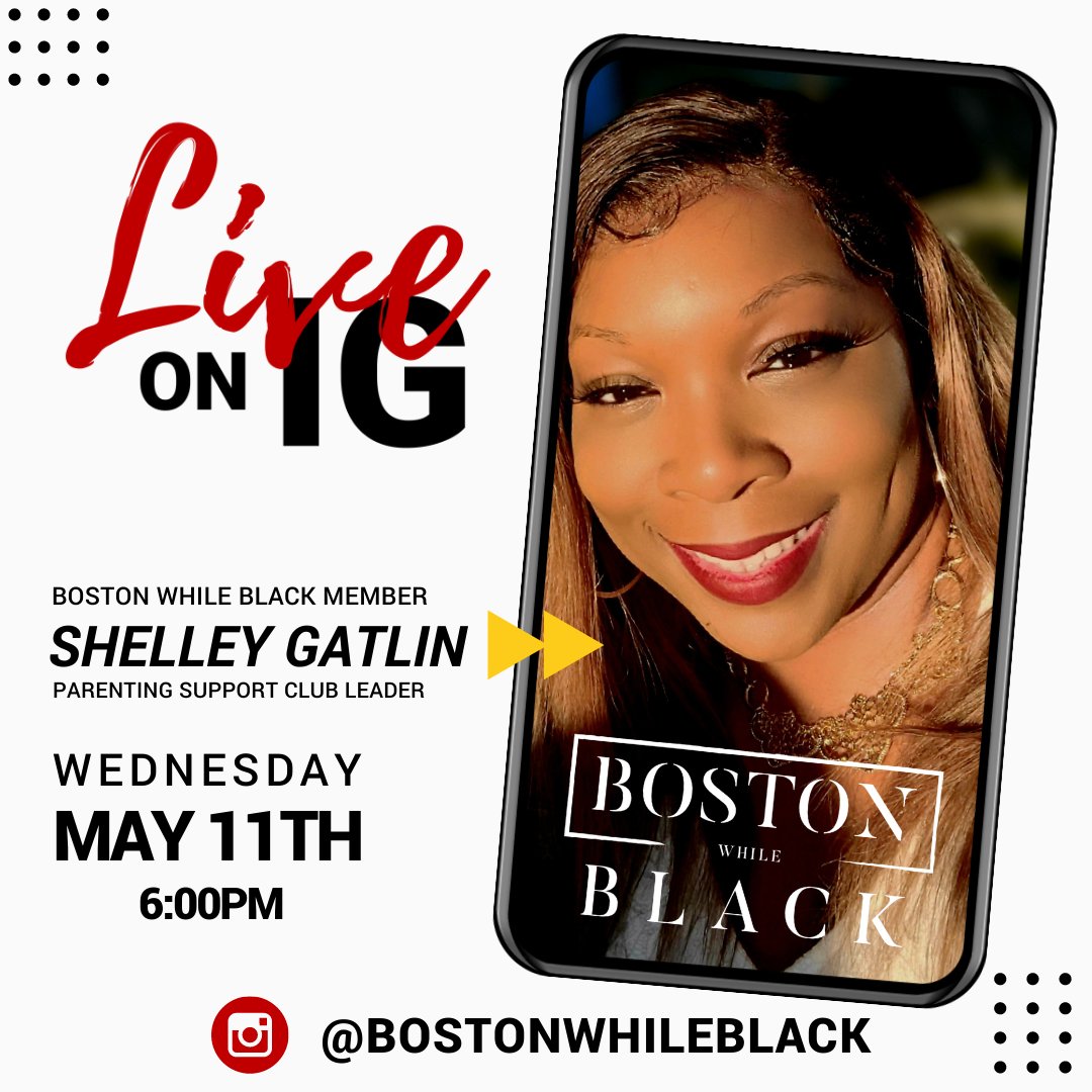 Next Wednesday @ 6PM, our #IGLive series returns! We'll sit down with Shelley Gatlin, head of our member-led Parent Support Club to discuss her experience at the #BWBSummit, hear her #BostonWhileBlack story, and dig into the joys and hardships of being a #BlackParent in Boston.