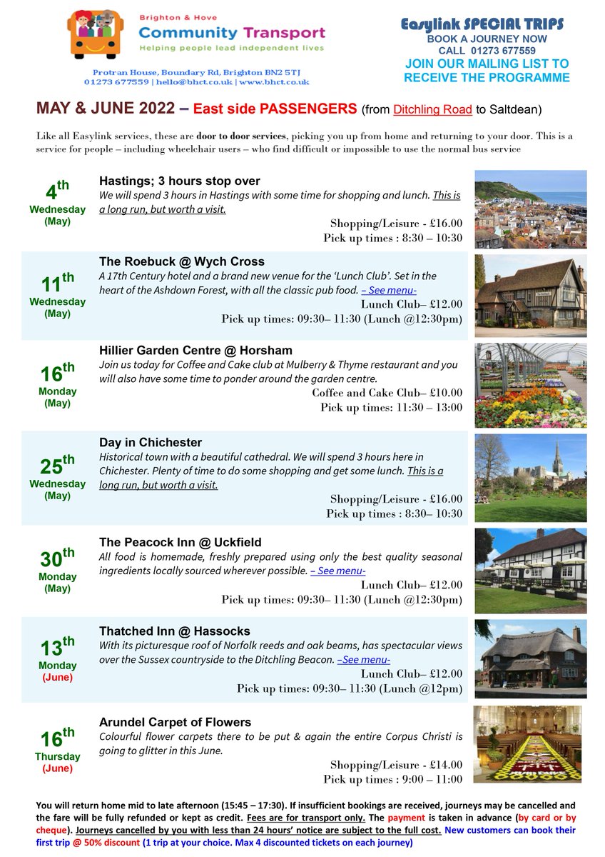 BHCommunityBus's tweet photo. Our new special trips for MAY AND JUNE are ready! 

If you would like to add a friend to our mailing list so he/she can also receive the new programme each month you can request it here: https://t.co/dHXhekQcvV https://t.co/22BM2MCE7V