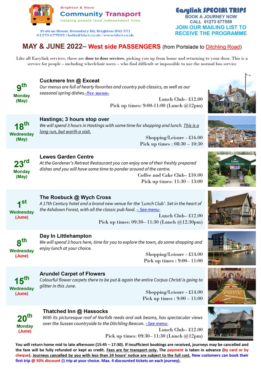 BHCommunityBus's tweet photo. Our new special trips for MAY AND JUNE are ready! 

If you would like to add a friend to our mailing list so he/she can also receive the new programme each month you can request it here: https://t.co/dHXhekQcvV https://t.co/22BM2MCE7V